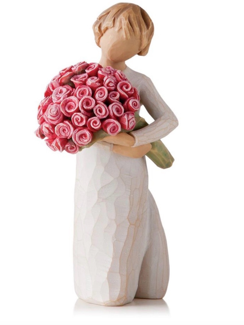 Willow Tree Figurine: Abundance (2012) Handcrafted Resin with Pink Rose Bouquet